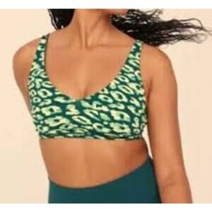 Aerie Offline Goals Womens Pullover Leopard Print Plunge Sports Bra Size M Green